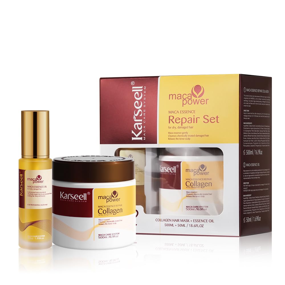 Karseell Collagen Hair Treatment Deep Repair Conditioning, Hair Mask Argan Oil Set for Dry Damaged Hair All Hair Types 16.9floz + 1.69floz