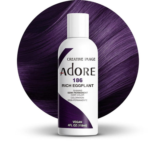 Adore Semi Permanent Hair Color - Vegan and Cruelty-Free Hair Dye - 4 Fl Oz - 186 Rich Eggplant (Pack of 1)